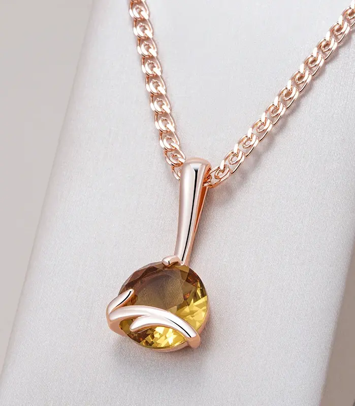 Kinel-collar con colgante de Color oro rosa 585, Simple, para mujer, circonita Natural marrón, joyería de boda para novia de alta calidad 1