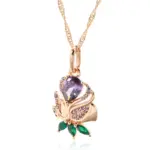 Kienl-collar con colgante de flor de circón Natural púrpura Vintage para mujer, joyería fina de alta calidad para uso diario, collar de Color oro rosa 585 6