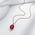 Kinel-collar con colgante de circón Natural para mujer, ovalado, rojo, brillante, Color oro rosa 585, joyería fina diaria de alta calidad 5