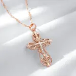 Kinel-collar con colgante de Cruz de la Iglesia Ortodoxa para hombre y mujer, joyería étnica fina diaria, Color oro rosa y plata 585 6