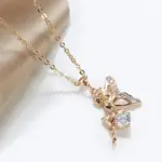 Kinel, collares con colgante de Ángel de tendencia novedosa para mujer, Color oro rosa 585, con colgante de circón Natural brillante, joyería fina diaria 4