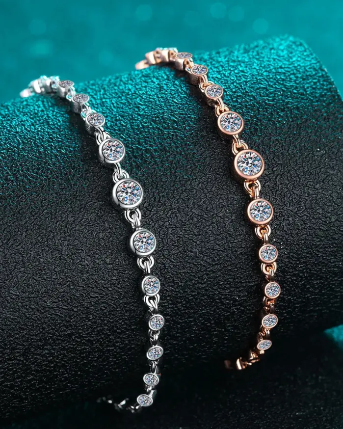 KNOBSPIN D VVS1 pulseras de tenis de moissanita para mujer, diamante redondo de laboratorio GRA, Plata de Ley 925, pulsera delicada de 18k, joyería de regalo 2
