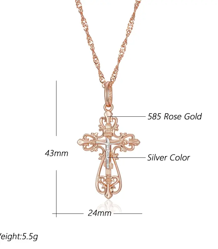 Kinel-collar con colgante de Cruz de la Iglesia Ortodoxa para hombre y mujer, joyería étnica fina diaria, Color oro rosa y plata 585 2