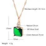 Kinel-collar con colgante de piedra verde cuadrado para mujer, Color oro rosa 585, accesorios de circón Natural, joyería fina diaria 2