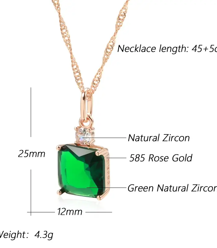 Kinel-collar con colgante de piedra verde cuadrado para mujer, Color oro rosa 585, accesorios de circón Natural, joyería fina diaria 2