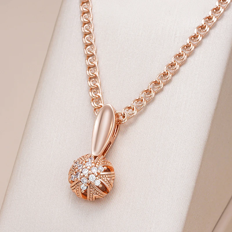 Kinel-collar con colgante de flor de cristal único para mujer, accesorios de circonita Natural de Color oro rosa de lujo 585, joyería Vintage 1 Kinel-collar con colgante de flor de cristal único para mujer, accesorios de circonita Natural de Color oro rosa de lujo 585, joyería Vintage 1