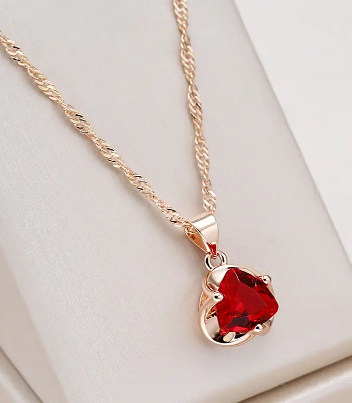 Kinel nuevo collar romántico de circón Natural rojo para mujer 585 oro rosa regalo de pareja de lujo colgante Simple joyería fina diaria 1