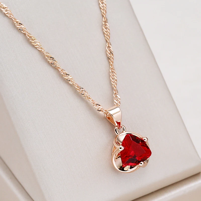 Kinel nuevo collar romántico de circón Natural rojo para mujer 585 oro rosa regalo de pareja de lujo colgante Simple joyería fina diaria 1 Kinel nuevo collar romántico de circón Natural rojo para mujer 585 oro rosa regalo de pareja de lujo colgante Simple joyería fina diaria 1