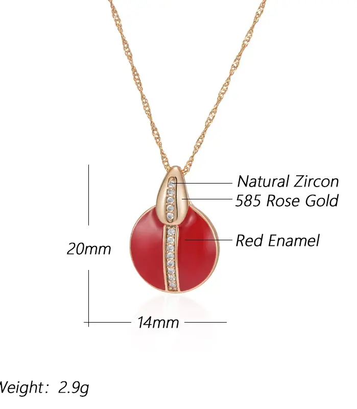 Kinel, moda novedosa, collar con colgante de circón Natural esmaltado rojo para mujer y niña, joyería sencilla de Color oro rosa 585, joyería diaria para fiesta 2