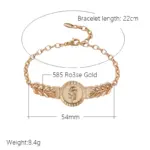 Kinel-pulsera de flores étnicas de Color oro rosa para mujer, brazalete de Metal brillante, joyería fina diaria para boda, 585 2