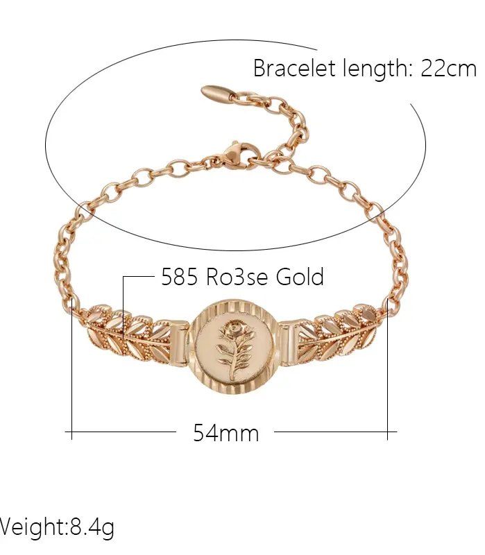 Kinel-pulsera de flores étnicas de Color oro rosa para mujer, brazalete de Metal brillante, joyería fina diaria para boda, 585 2