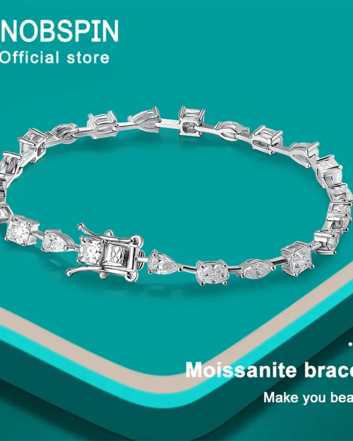 KNOBSPIN, pulseras de tenis de moissanita de 6,3 - 8,1 quilates para mujeres y hombres, pulsera chapada en plata de ley s925 con diamantes de cultivo de laboratorio D VVS1 de 18 quilates 1
