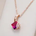 Kinel-collar con colgante de circón Natural rojo cuadrado para mujer, colgante de Color oro rosa 585, joyería de boda, regalo de cristal 1