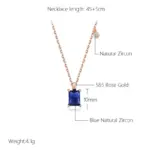 Kinel-collar con colgante de piedra azul cuadrado para mujer, colgante de circón Natural de Color oro rosa 585, joyería fina diaria 2