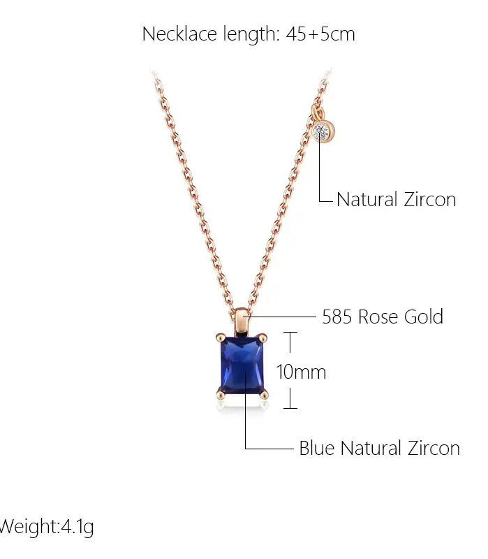 Kinel-collar con colgante de piedra azul cuadrado para mujer, colgante de circón Natural de Color oro rosa 585, joyería fina diaria 2