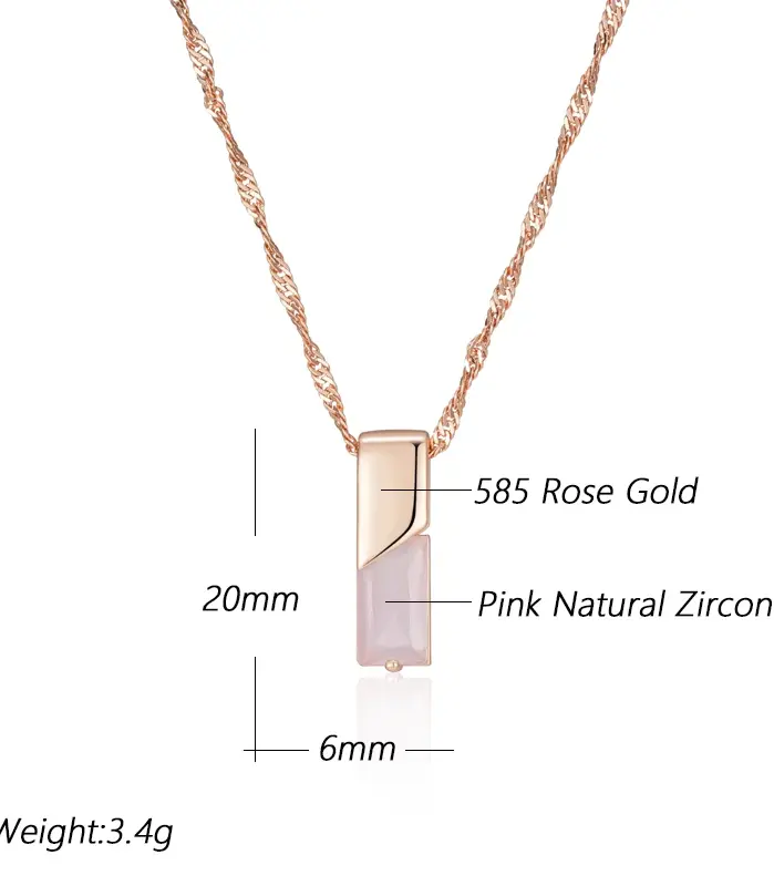 Kienl Trend-collar con colgante de circón Natural rosa cuadrado para mujer, Color oro rosa 585, accesorios exquisitos, joyería fina diaria 2