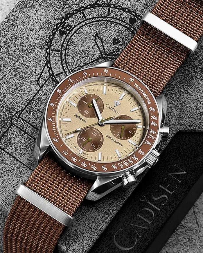 Nuevos relojes CADISEN para hombre, reloj de pulsera de cuarzo de lujo para hombre, zafiro AR recubierto de cristal, lona VK68, cronógrafo automático de velocidad 1