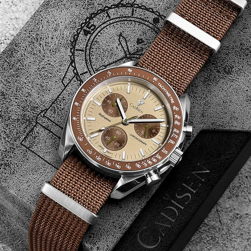 Nuevos relojes CADISEN para hombre, reloj de pulsera de cuarzo de lujo para hombre, zafiro AR recubierto de cristal, lona VK68, cronógrafo automático de velocidad 1 Nuevos relojes CADISEN para hombre, reloj de pulsera de cuarzo de lujo para hombre, zafiro AR recubierto de cristal, lona VK68, cronógrafo automático de velocidad 1