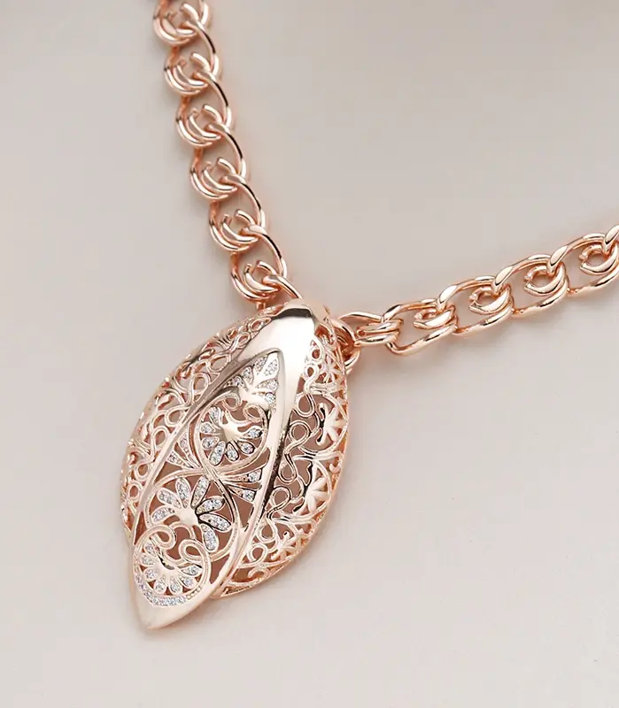 Kinel inusual hipérbole flor hueca colgante grande para mujer moda 585 Color oro rosa collares de circón Natural joyería Vintage 1