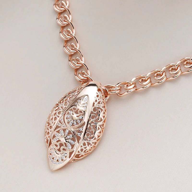 Kinel inusual hipérbole flor hueca colgante grande para mujer moda 585 Color oro rosa collares de circón Natural joyería Vintage 1 Kinel inusual hipérbole flor hueca colgante grande para mujer moda 585 Color oro rosa collares de circón Natural joyería Vintage 1