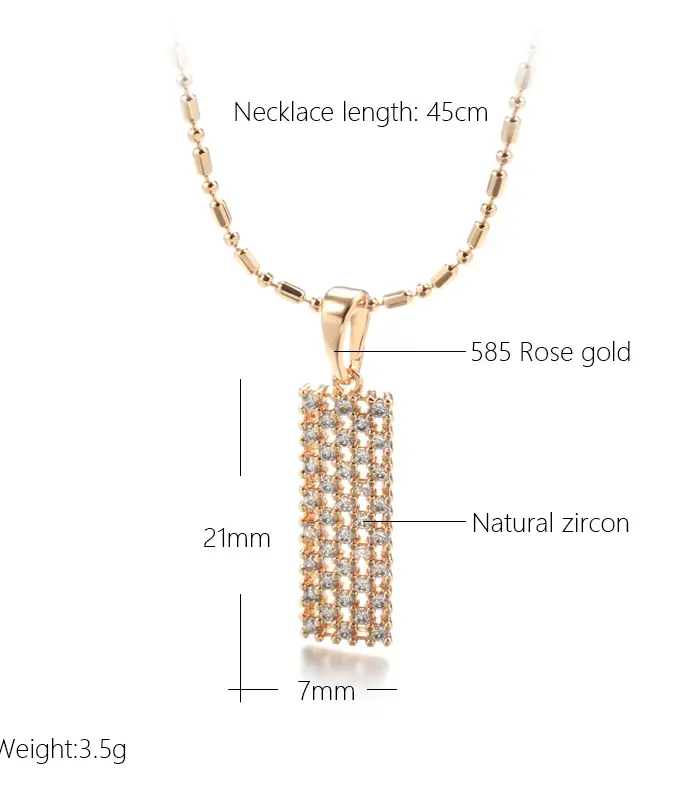 Kinel nuevo collar con colgante cuadrado de circón Natural completo moda 585 Color oro rosa collar diario para mujer joyería fina de alta calidad 2