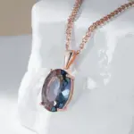 Kinel-collar con colgante de cristal gris ovalado para mujer, Color oro rosa 585, con circón Natural, joyería fina diaria de alta calidad 4