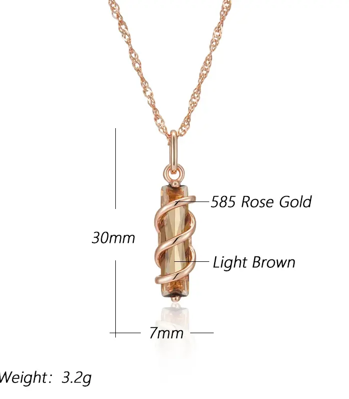 Kinel-collar con colgante de circonita Natural para mujer, Color marrón claro, Cuadrado Simple, Color oro rosa 585, joyería diaria de alta calidad 2