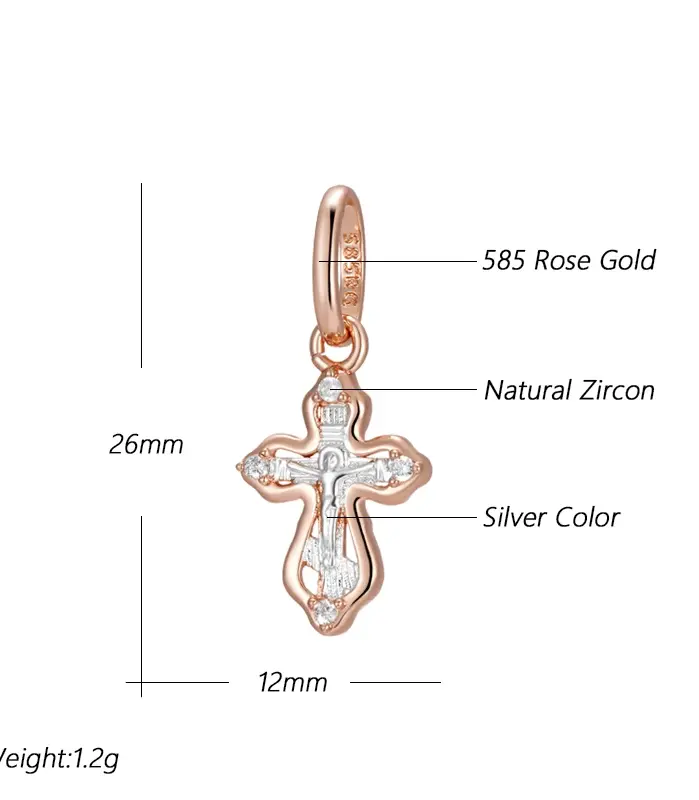 Kinel-collar con colgante pequeño de cruz de iglesia ortodoxa de lujo para mujer, Color oro rosa 585, circonita Natural, abalorio de Jesús, joyería diaria 2