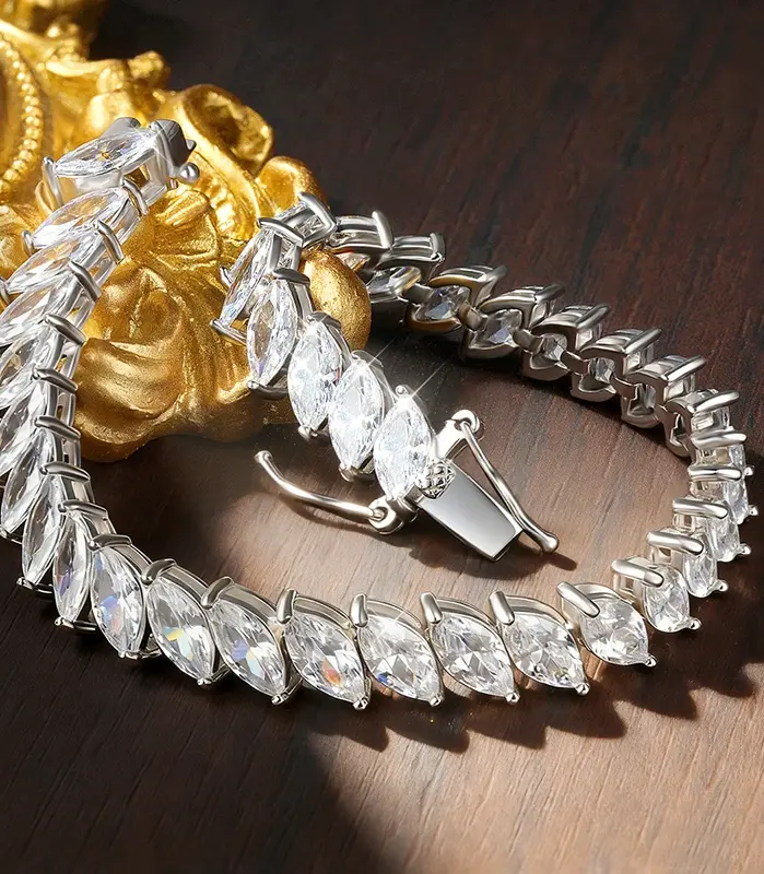 KNOBSPIN-pulseras de tenis de moissanita certificadas con corte Marquesa de 0,5 quilates para mujer, joyería fina chapada en plata de ley S925 de oro de 18k 2