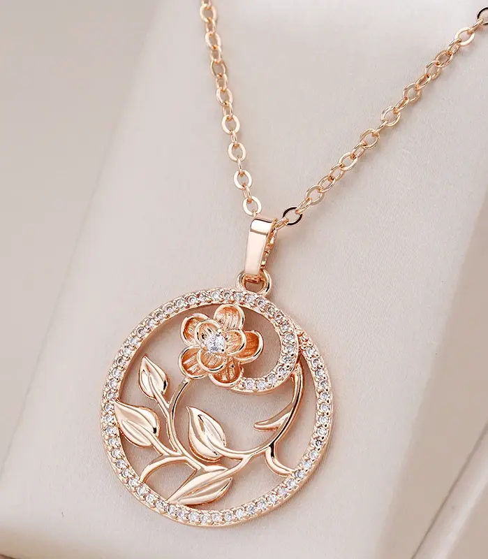 Kinel-collar de flores huecas de oro rosa 585 para mujer, circonita Natural, joyería étnica diaria para fiesta de boda, novedad de 2023 1