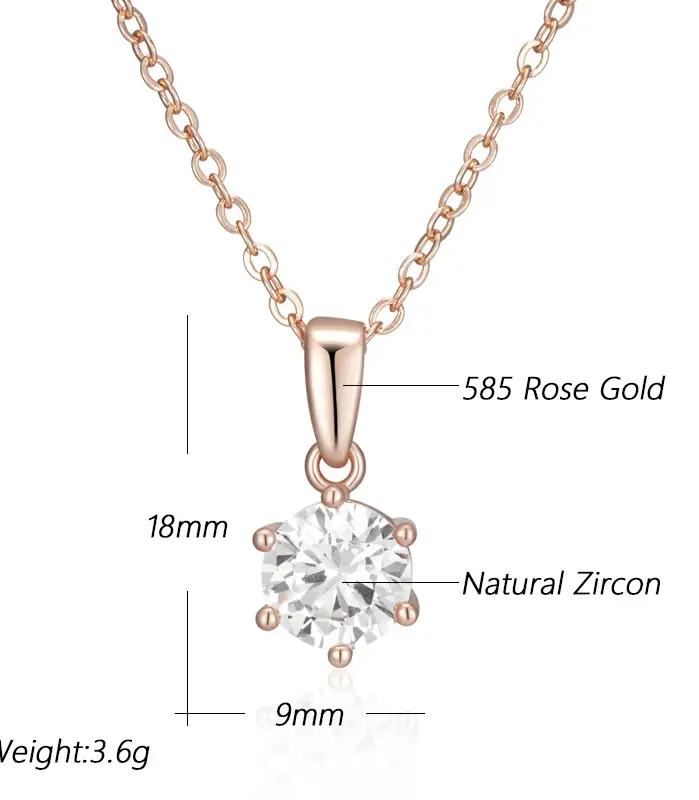 Kinel, moda novedosa, collar con colgante redondo de Color oro rosa 585, accesorios de circón Natural blanco brillante para mujer, joyería fina diaria 2