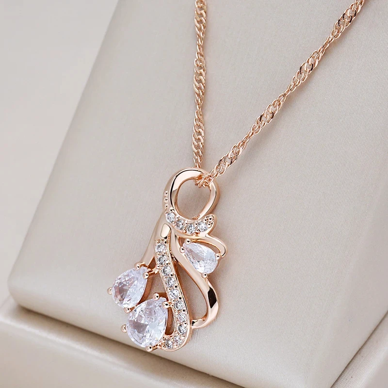 Kinel-collar con colgante grande para mujer, Color oro rosa 585, flores huecas a la moda, accesorios de circón Natural, joyería diaria 1 Kinel-collar con colgante grande para mujer, Color oro rosa 585, flores huecas a la moda, accesorios de circón Natural, joyería diaria 1