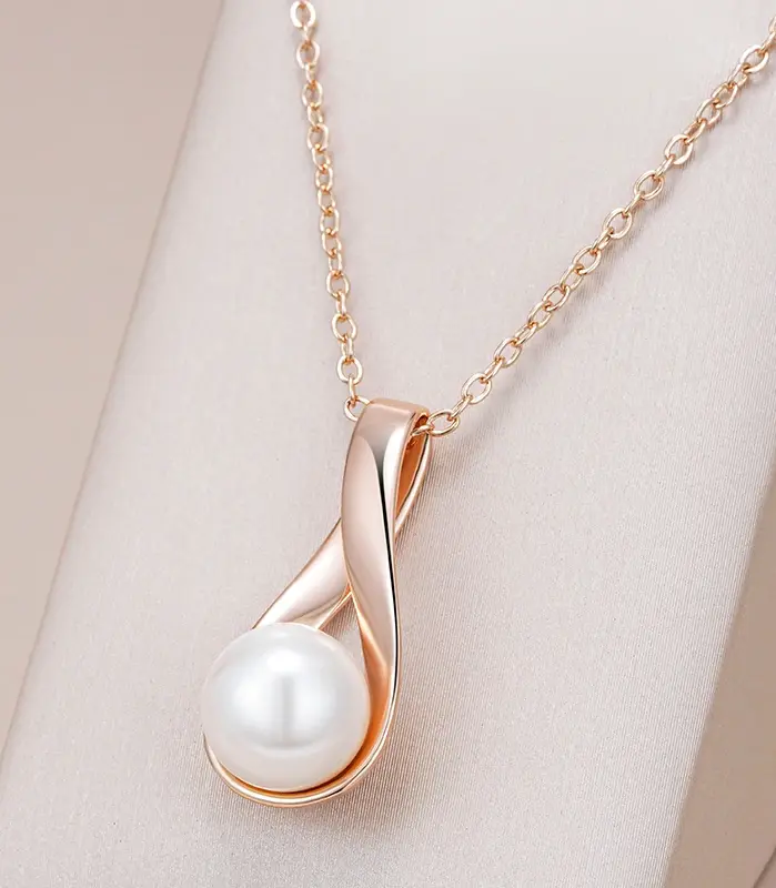 Kinel-collar con colgante de oro rosa 585 de lujo para mujer, joyería de boda nupcial con perlas huecas geométricas únicas, regalo de uso diario 1