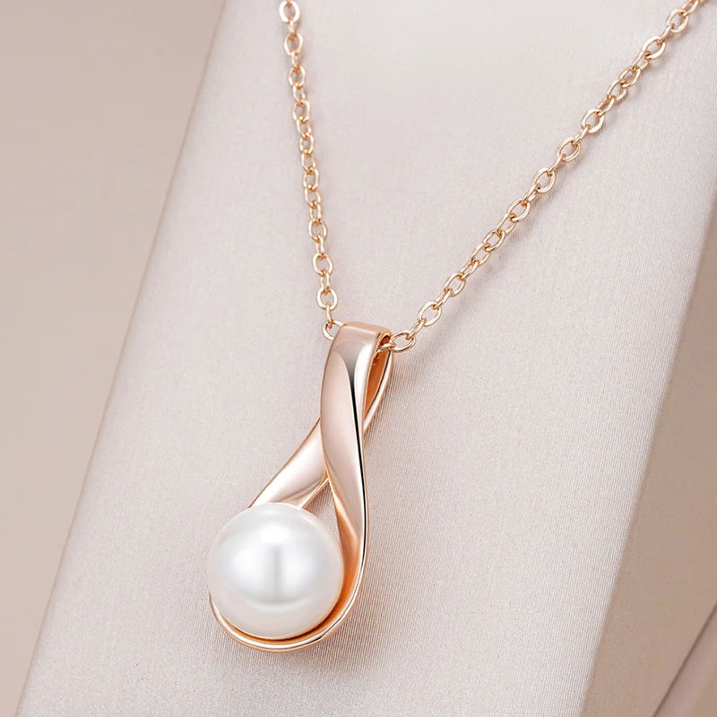 Kinel-collar con colgante de oro rosa 585 de lujo para mujer, joyería de boda nupcial con perlas huecas geométricas únicas, regalo de uso diario 1 Kinel-collar con colgante de oro rosa 585 de lujo para mujer, joyería de boda nupcial con perlas huecas geométricas únicas, regalo de uso diario 1