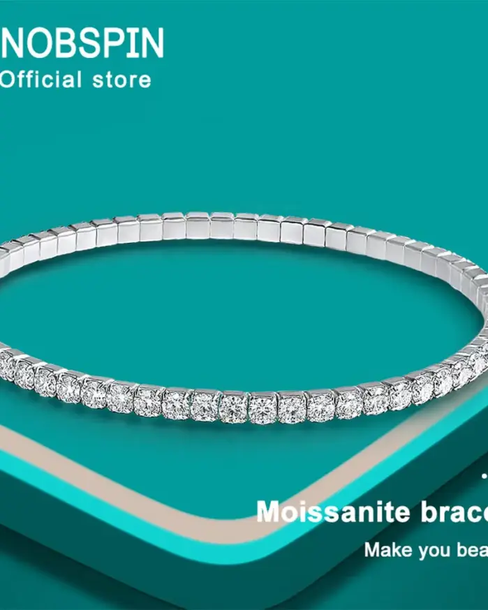 KNOBSPIN 3.84-6.4ct D VVS1 pulsera de tenis de moissanita 2,5mm/3mm pulseras de tenis elásticas de plata esterlina s925 para mujeres y hombres 1