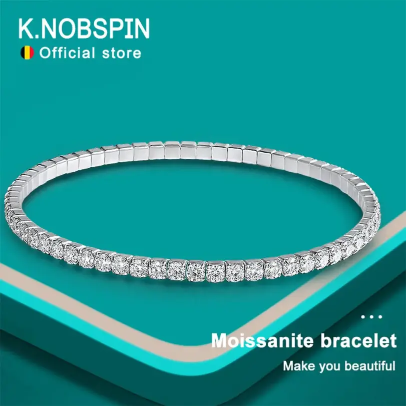 KNOBSPIN 3.84-6.4ct D VVS1 pulsera de tenis de moissanita 2,5mm/3mm pulseras de tenis elásticas de plata esterlina s925 para mujeres y hombres 1