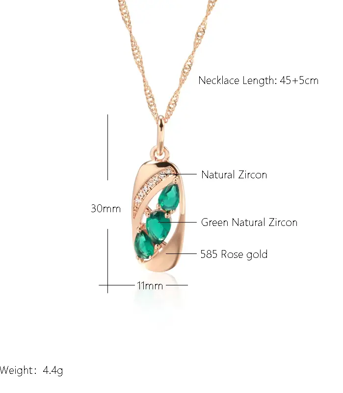 Kinel-collar con colgante de Color oro rosa 585, accesorios inusuales de circón Natural verde, joyería fina Vintage para uso diario 2