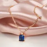 Kinel-collar con colgante de piedra azul cuadrado para mujer, colgante de circón Natural de Color oro rosa 585, joyería fina diaria 5
