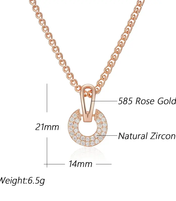 Kinel-collar con colgante de circonita Natural brillante para mujer, diseño único, Color oro rosa 585, regalo de joyería para boda y novia 2