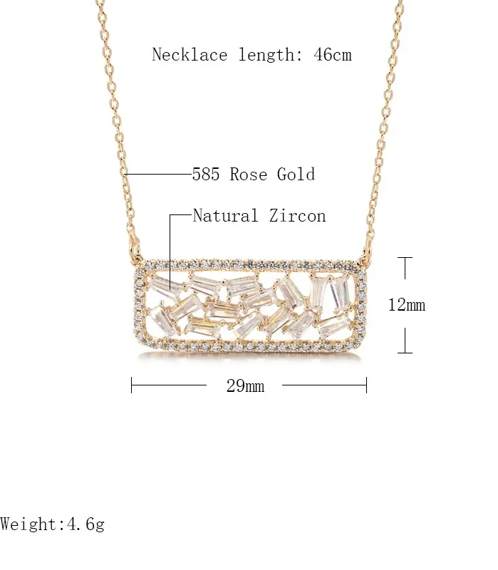 Kinel-collar con colgante cuadrado de circón Natural para mujer, joyería fina diaria de alta calidad, Color oro rosa, a la moda, 585 2
