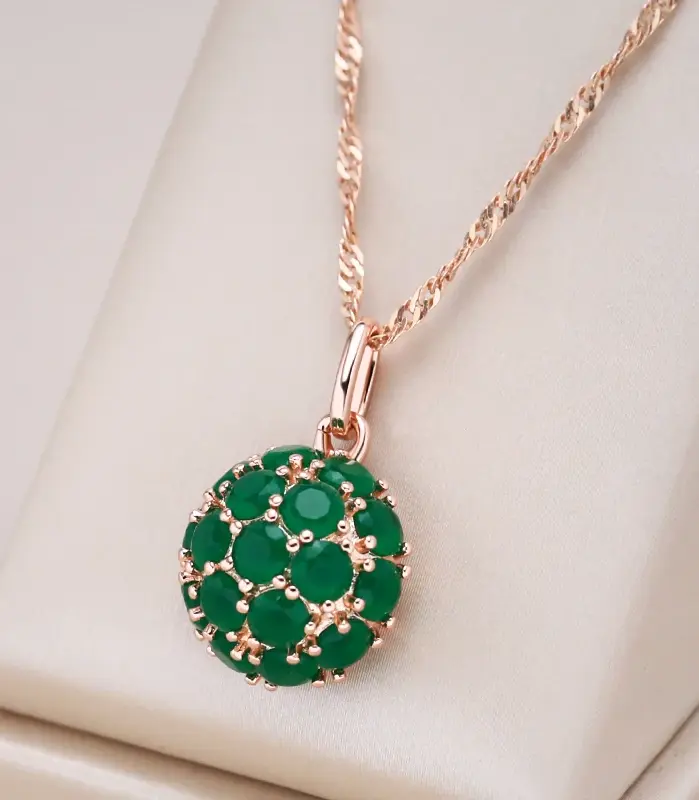 Kinel inusual collar con colgante de circón Natural verde brillante para mujer de lujo 585 Color oro rosa joyería fina para fiesta diaria 1
