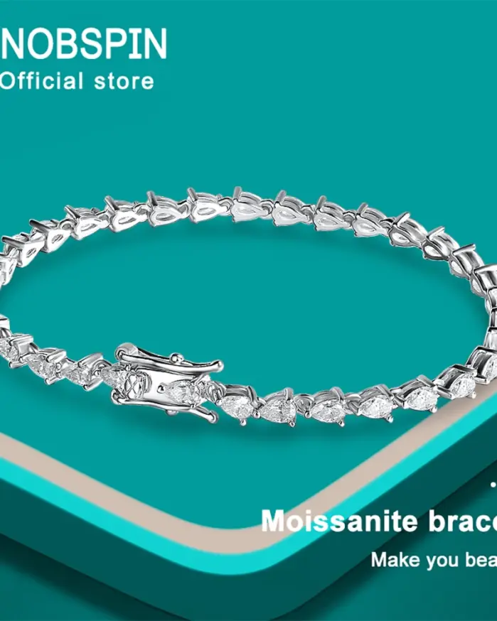 KNOBSPIN D VVS1 pulsera de tenis de moissanita con corte de pera, pulseras de tenis delicadas de plata de ley 18k con diamantes GRA s925 para mujer y hombre 1