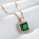 Kinel-collar con colgante de circón Natural verde cuadrado de lujo para mujer, joyería llamativa de boda para novia, Color oro rosa 585 5
