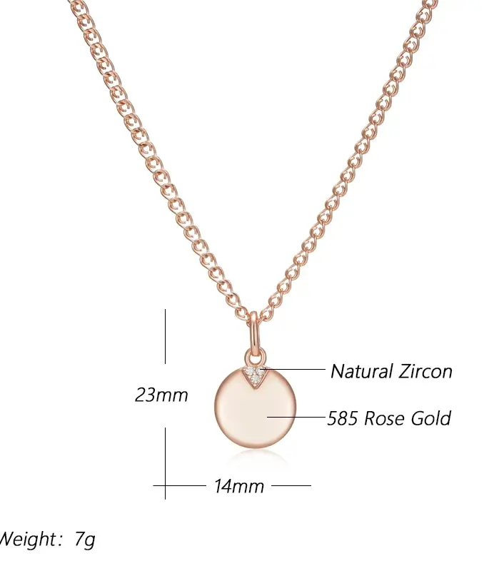 Kinel-collares con colgante de moneda redonda para mujer, Color oro rosa 585, colgante brillante de circón Natural Simple, joyería fina diaria 2