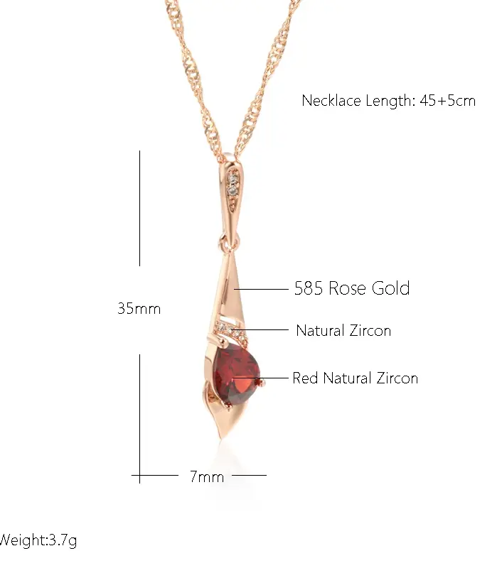 Kinel nuevo 585 collar con colgante largo de Color oro rosa para mujer circón Natural rojo novia joyería de boda Vintage regalo de uso diario 2