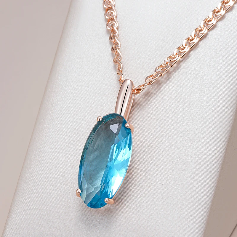 Kinel-collar con colgante ovalado grande para mujer, azul brillante, Color oro rosa 585, con circón Natural, joyería fina diaria de alta calidad 1 Kinel-collar con colgante ovalado grande para mujer, azul brillante, Color oro rosa 585, con circón Natural, joyería fina diaria de alta calidad 1