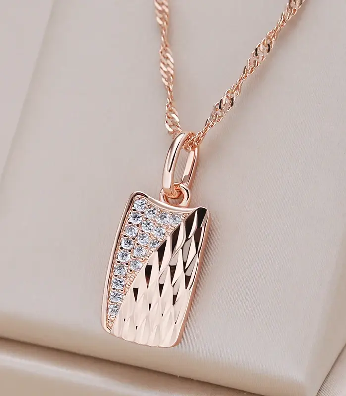 Kinel-collar con colgante cuadrado para mujer, Color oro rosa 585, con accesorios de circón Natural, joyería étnica para boda y novia 1