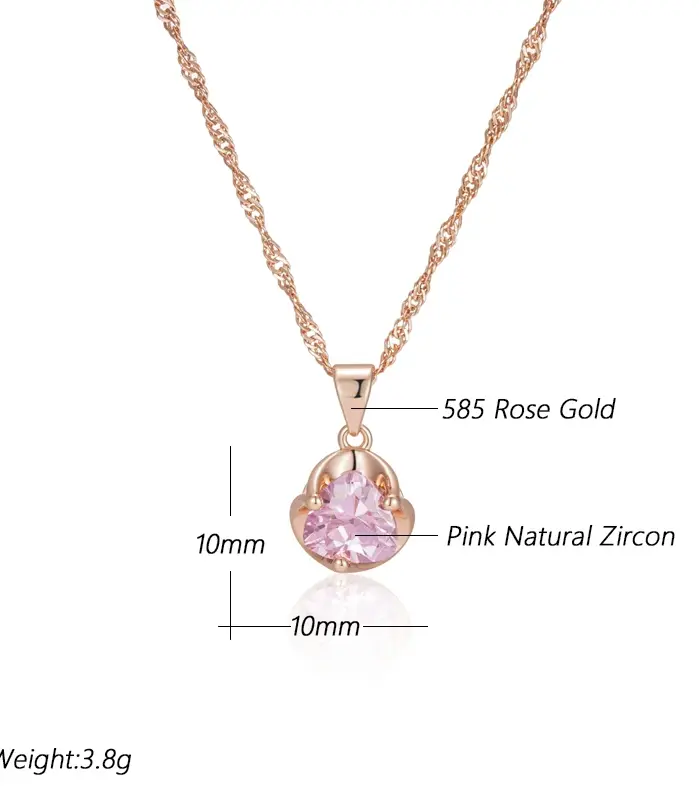Kinel-collar de circón Natural rosa romántico para mujer, oro rosa 585, regalo de pareja de lujo, colgante Simple, joyería fina diaria 2