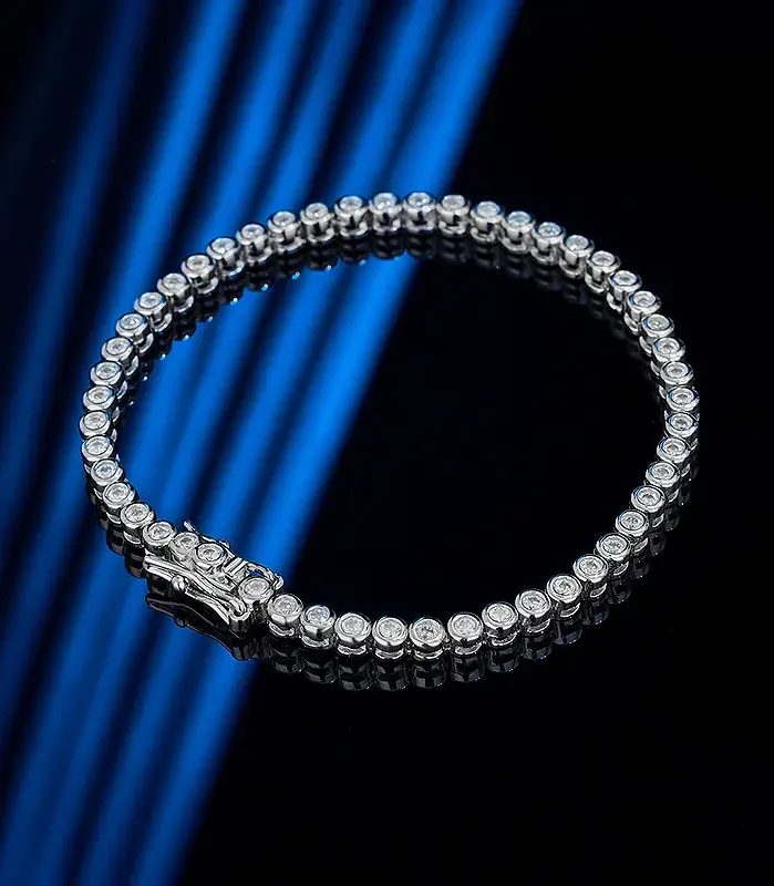 pulsera de tenis de moissanita de 2mm para mujer y hombre, cadena de Hip Hop con plata de ley 100% GRA, pulsera chapada en oro blanco de 18k 2