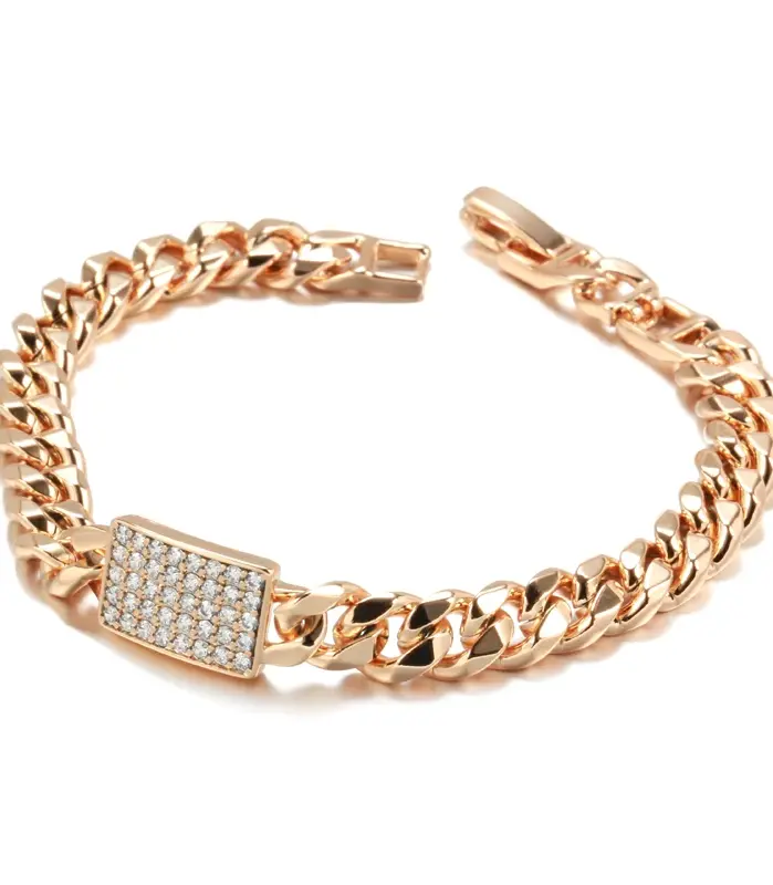 Kinel, pulseras de circón Natural de Color oro rosa 585 de lujo para mujer, pulsera de eslabones de cadena cubana de 7mm, joyería Punk Vintage de moda 1